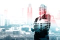 Double Exposure of Senior Executive Businessman with Modern Building Royalty Free Stock Photo