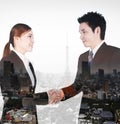 Double exposure of shaking hand between businessman and business Royalty Free Stock Photo