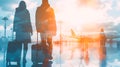 Double exposure of silhouette of business people walking in airport terminal. Travel and tourism concept. Royalty Free Stock Photo