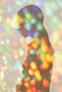 double exposure silhouette woman in bokeh light Royalty Free Stock Photo