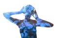 double exposure silhouette music blue smoke woman