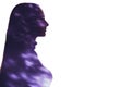 double exposure silhouette neon purple fleck woman Royalty Free Stock Photo