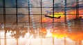 Double exposure silhouettes of passenger sitting at the airport. Royalty Free Stock Photo