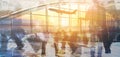 Double exposure silhouettes of passenger walking at airport with people. Business airline Double exposure silhouettes of passenger Royalty Free Stock Photo