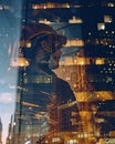 Double exposure of a skyscraper construction site with silouette Royalty Free Stock Photo