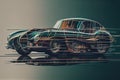 double-exposure of sleek and modern automobile, with vintage vibe