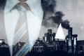double exposure smokestack in factory polution with business man Royalty Free Stock Photo