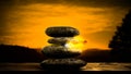 Double Exposure Stack Stone on Sunset Background Design Buddhism Nature Therapy Spa Massage,Concept for Aroma therapy Calm