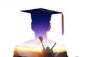 Double exposure  of Student  Graduation watching the sunrise Royalty Free Stock Photo