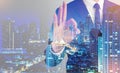 Double exposure of success business man city background.confrim Royalty Free Stock Photo