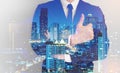 Double exposure of success business man city background.confrim idea business Royalty Free Stock Photo