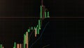 Double exposure Technical candlestick price chart showing up and down trend, volatility, panic sell, red selling stock ticker trad