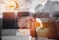 Double exposure two businessman hands shake Royalty Free Stock Photo