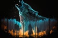 double exposure of wolf howling in forest at night Royalty Free Stock Photo