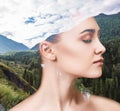 Double exposure of woman and nature landscape Royalty Free Stock Photo