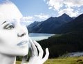 Double exposure of woman and nature landscape Royalty Free Stock Photo