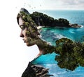 Double exposure. Woman and nature