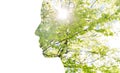 Double exposure woman profile with tree foliage Royalty Free Stock Photo