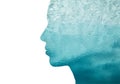 Double exposure woman profile with water Royalty Free Stock Photo