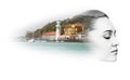Double exposure of woman and resort pier Royalty Free Stock Photo