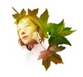 Double exposure of woman with tree leaves Royalty Free Stock Photo