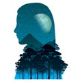 double exposure woman. Vector illustration decorative design