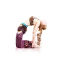 Double exposure of yoga woman against the city isolated on white Royalty Free Stock Photo