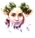 Double exposure of a young girl creative portrait. Art Dramatic Royalty Free Stock Photo