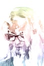 Double exposure of a young girl creative portrait. Art Dramatic