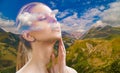 Double exposure of sensual woman and ural nature landscape. Royalty Free Stock Photo