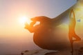 Double exposure of young women meditate while doing yoga meditation Royalty Free Stock Photo