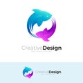 Double fish logo with circle design illustration, Water life Royalty Free Stock Photo