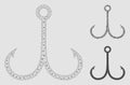 Double Fishing Hook Vector Mesh Carcass Model and Triangle Mosaic Icon