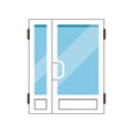 Double glass paned plasstic front doors, closed elegant white door vector illustration Royalty Free Stock Photo