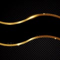 Double golden line waving banner. Isolated on black transparent background. Vector illustration Royalty Free Stock Photo