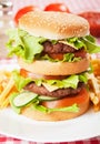 Double Hamburger With Cheese, Lettuce And Tomato