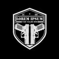 Double hand gun with shield badge crest vector logo template