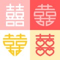 Double happiness Chinese character in various shapes