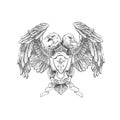 double-headed eagle hand drawn isolated on white