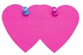 Double Heart Sticky Label, with pink an blue pin, isolated Royalty Free Stock Photo