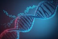 Double helix DNA strands on a blue. Generative AI Royalty Free Stock Photo