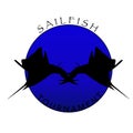 A double jumping sailfish silhouette in a blue circle