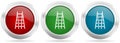 Double ladder, step, climb, tool, level vector icon set. Red, blue and green silver metallic web buttons with chrome border