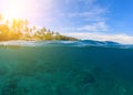 Double landscape with blue sea and sky. Seascape split photo. Double seaview. Royalty Free Stock Photo