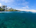 Double landscape. Blue sea and sky. Seascape split photo. Double seaview.