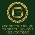 Double line gold letters and numbers with G initial monogram.