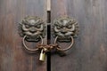 Double lion knobs and lock Royalty Free Stock Photo