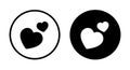 Double love icon vector in black circle. Heart, romantic sign symbol in simple style