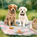 Double the Love - Sweet Watercolor Puppies Pair Royalty Free Stock Photo