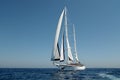 Double masted classical, sailing, luxury sailing yacht sailing in Aegean Sea. Royalty Free Stock Photo